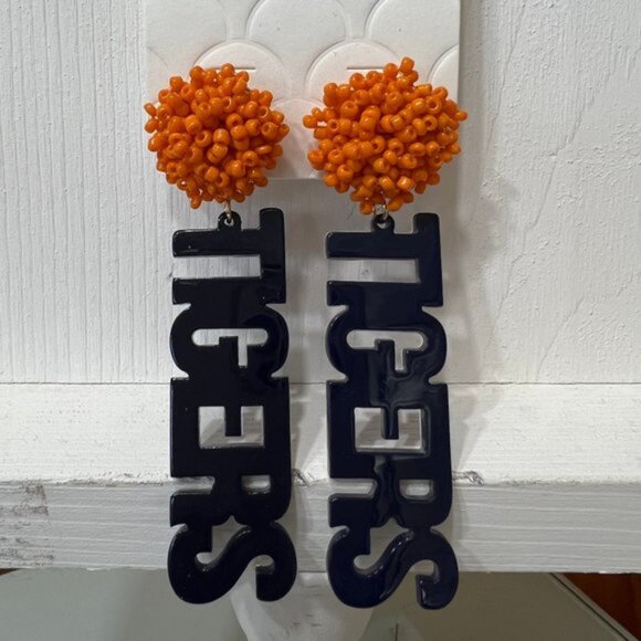 Seed Bead & Acrylic AUBURN UNIVERSITY TIGERS FOOTBALL Fan Navy Orange Earrings - Picture 1 of 4